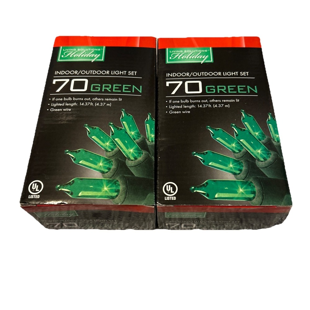 Living Solutions Holiday 2 Boxes 70 Ct Ea Green String Christmas Ind Out Lights